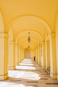 VIENNA, AUSTRIA - AUGUST 4, 2013: Arcade gallery of Schoenbrunn palace in Vienna on August 4, 2013 in Vienna, Austria.