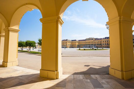 VIENNA, AUSTRIA - AUGUST 4, 2013: Arcade gallery of Schoenbrunn palace in Vienna on August 4, 2013 in Vienna, Austria.