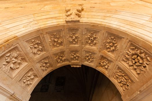 Detail closeup capture of  archery decoration in the San Esteban dominican convent of Salamanca Spain