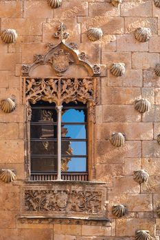 beautiful window with reflections in The House of Shells ,Salamanca Spain
