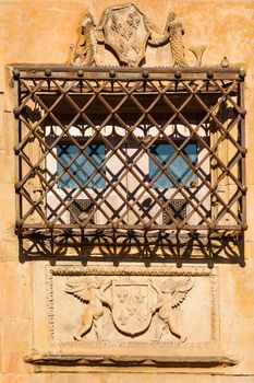 beautiful window and hard forge with birds in The House of Shells ,Salamanca Spain