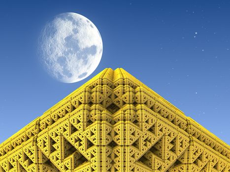 Golden Pyramid with blue sky background and a moon