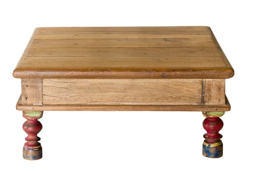 Old wooden table or stool made by carpenter and polished. Isolated and cutout with path from white background