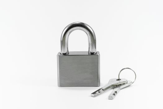 Object Metal lock and key on white background