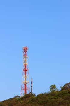 Telephone pole on blue sky