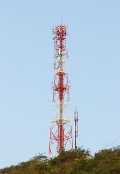 telephone pole on blue sky background