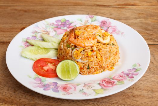 Stir Fried Rice with Shrimp and Squids in Sweet Chili Paste - Thai food