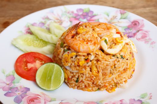 Stir Fried Rice with Shrimp and Squids in Sweet Chili Paste - Thai food