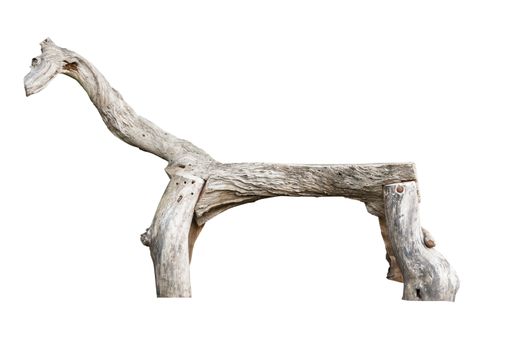 Old Wooden  Horse Shape Bench Isolated on White Background