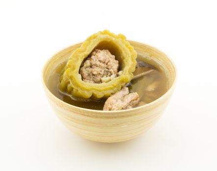 Stuffed bitter gourd with minced pork in clear soup