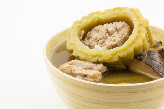 Stuffed bitter gourd with minced pork in clear soup