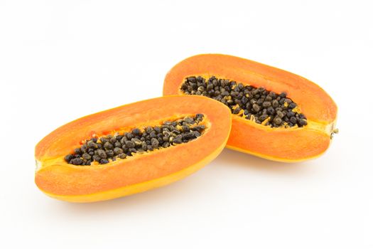 Sliced fresh papaya on white background