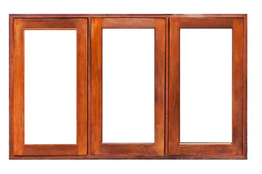 Wooden window isolated on white background.