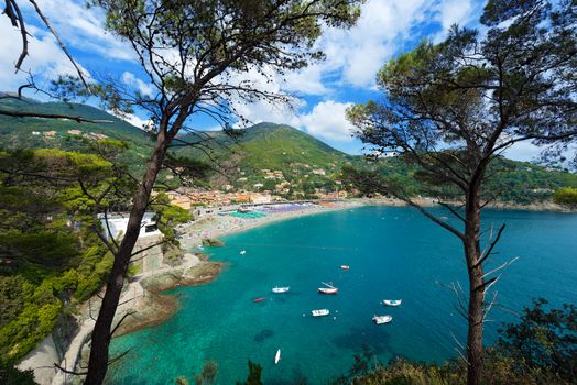 Panoramic view of Bonassola, ancient village in Ligurian coast in the east, La Spezia, Italy