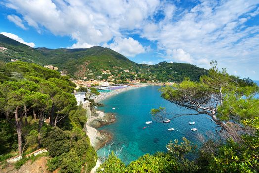 Panoramic view of Bonassola, ancient village in Ligurian coast in the east, La Spezia, Italy