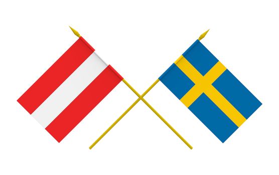 Flags of Austria and Sweden, 3d render, isolated on white