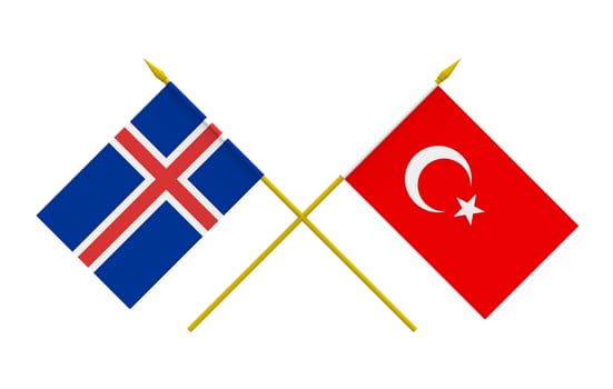 Flags of Iceland and Turkey, 3d render, isolated on white