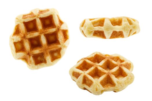 set of small waffles isolated on white background
