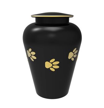 Black Cremation urn for pets, 3d render, isolated on white