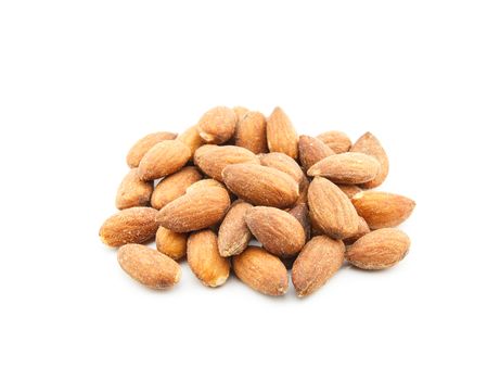 Almond with salt on white background