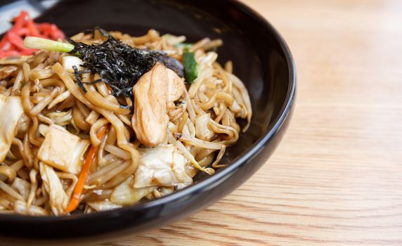 Yakisoba,stir fried noodles with chicken (Japan food)