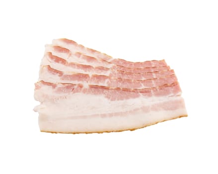 Pieces of raw bacon isolated on a white background