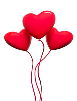 Three red hearts-balloons, isolated on white