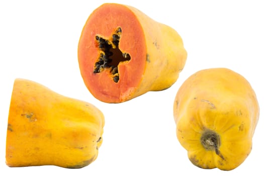 set of papaya sliced half isolated on a white background