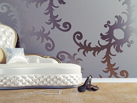 vintage sofa and wallpaper wall (3d illustration) 