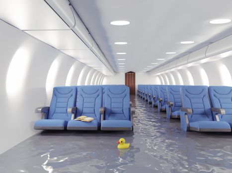 flooding airplane interior. 3d concept