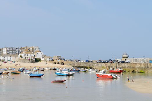 Boats in the harbour on a sunny day in St Ives, Cornwall