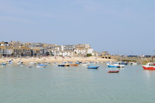 Cornish harbour with boats on a sunny summer day