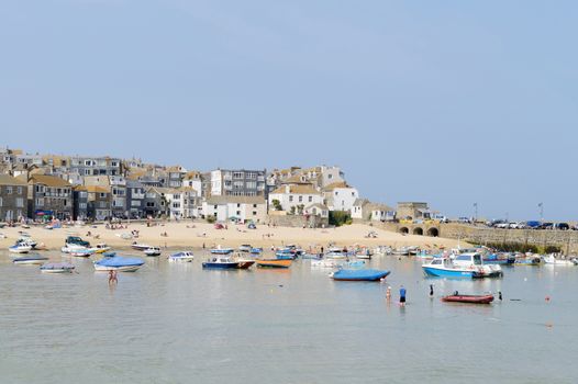 Sunny landscape of cornish town St Ives in summer