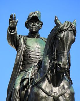 Close up on national hero General Dufour statue erected in 1884, place Neuve, Geneva, Switzerland