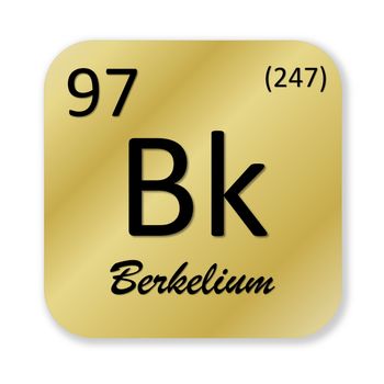 Black berkelium element into golden square shape isolated in white background