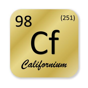 Black californium element into golden square shape isolated in white background