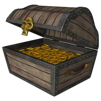 3D digital render of an open treasure chest isolated on white background