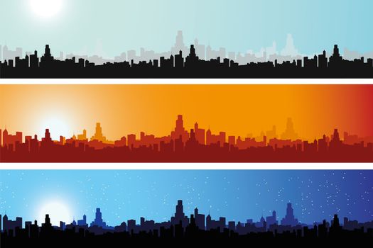 An Illustration of Cityscape at Different Times