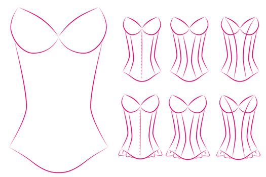 An Illustration of Blank Oultines of Corsets with Different Styles