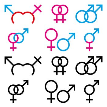 An Illustration of male and female sex symbol in colour and black and white