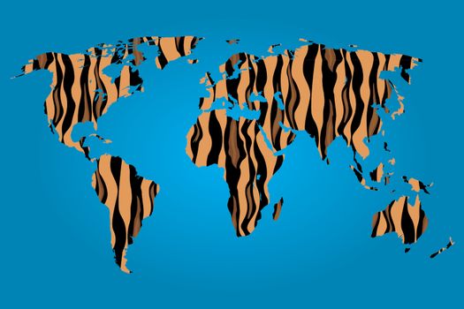 Map of the world filled with a Tiger pattern