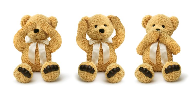 Three teddy bears see hear speak no evil, child abuse concept
