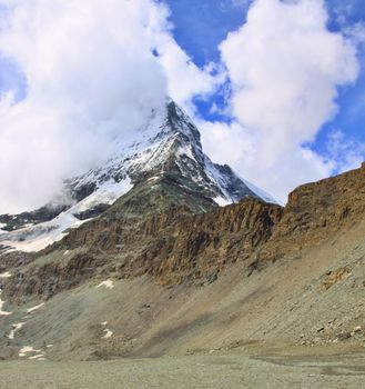 Amazing view of tourist trail near the Matterhorn in the Swiss Alps 