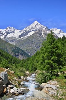 Amazing view of touristi trail near the Matterhorn in the Swiss Alps 