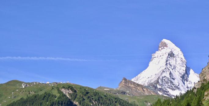 Amazing view of tourist trail near the Matterhorn in the Swiss Alps 