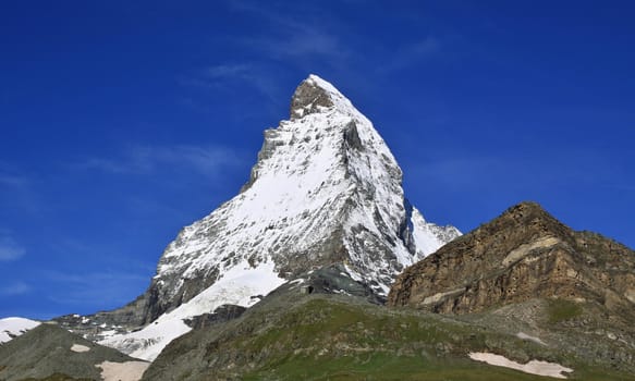 Amazing view of tourist trail near the Matterhorn in the Swiss Alps 