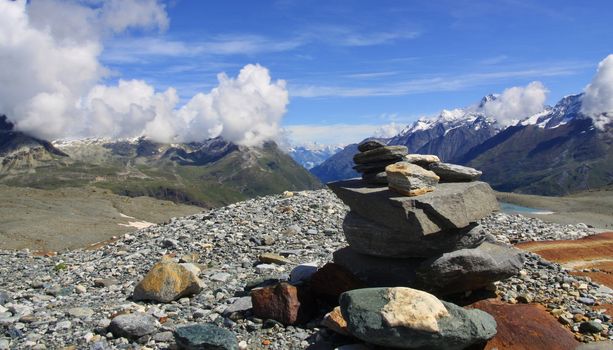 Amazing view of tourist trail near the Matterhorn in the Swiss Alps 