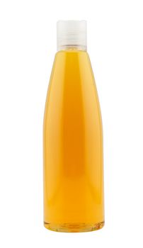 Orange plastic bottle isolated on white background