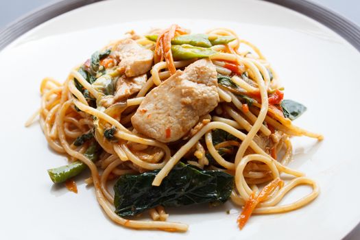 drunken Spaghetti - Stir Fried Spicy Spaghetti With chicken (Thai Food)