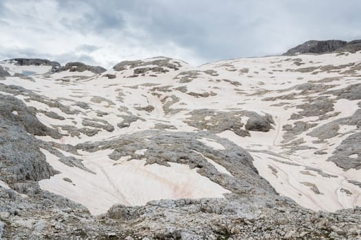 View of a snowfield in the Dolomites